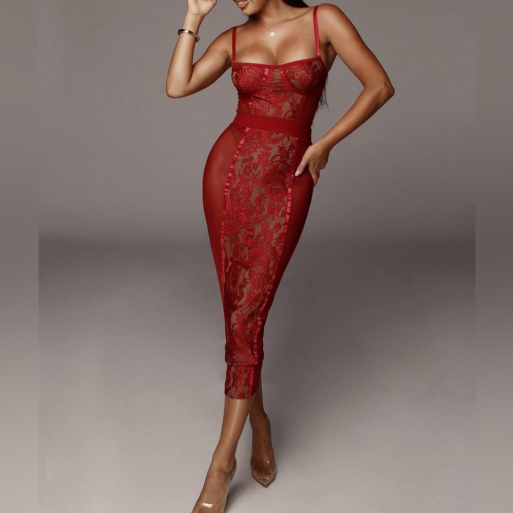 JLuxlabel lace and mesh bodysuit and skirt set